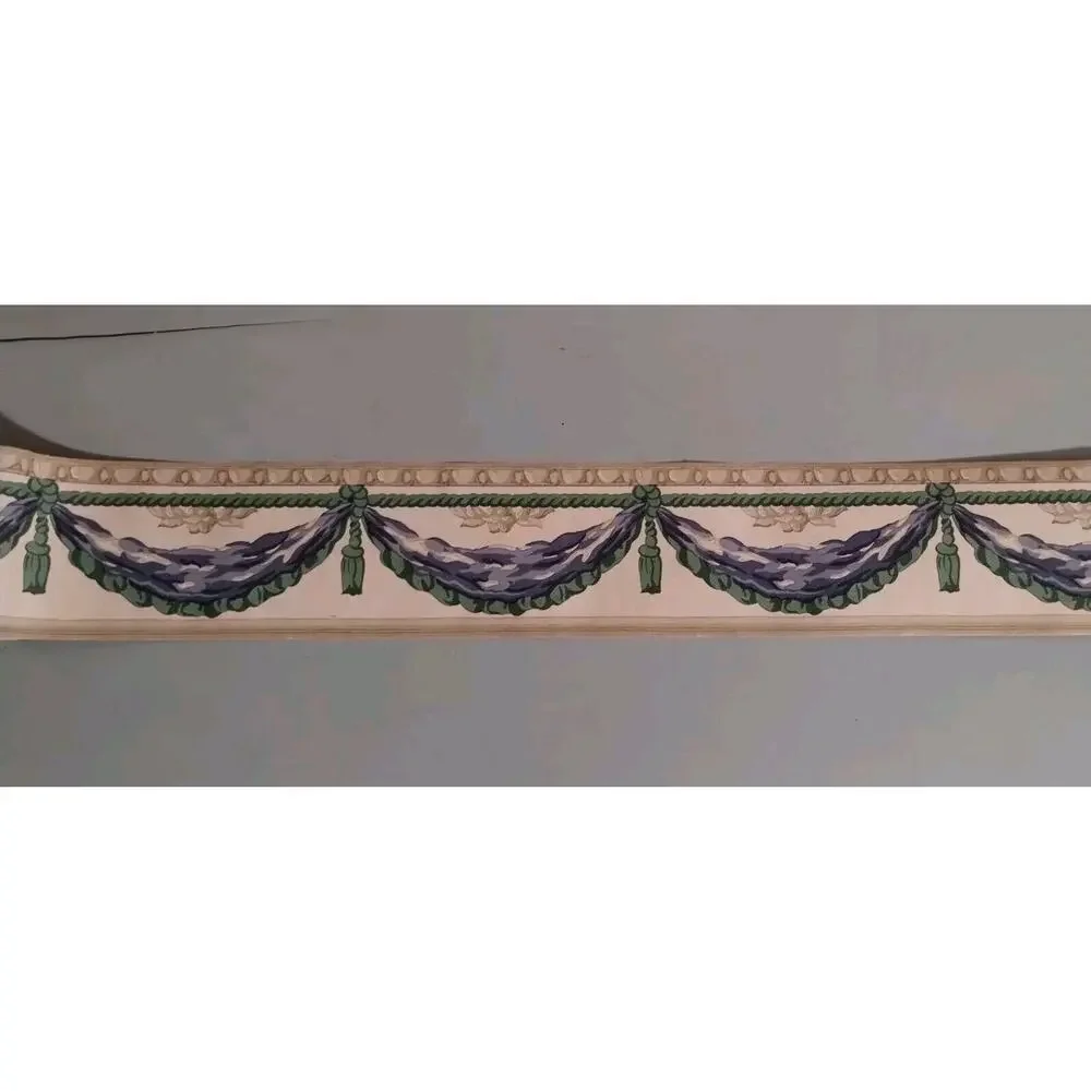 Village Wall Border - Roman Swag - Tassels Rope - 16.5 FT - Green Blue Beige